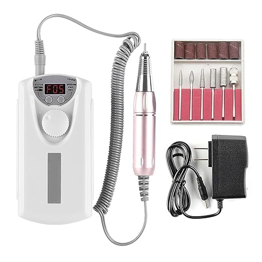 ADOERE Electric Nail Drill,Portable Nail Drill Professional Pedicure Rechargeable 35000 RPM Nail File Machine Acrylic Nails Polishing Tools With Bits LED Display For Home Salon Manicure