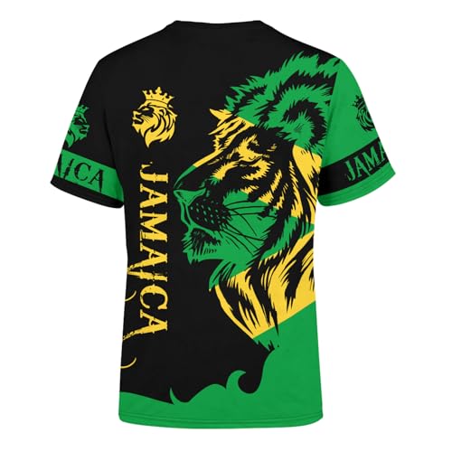 BJU Jamaica Flag T-Shirt Lion Tee Printed Crewneck Short Sleeve Casual Sports Top Unisex2