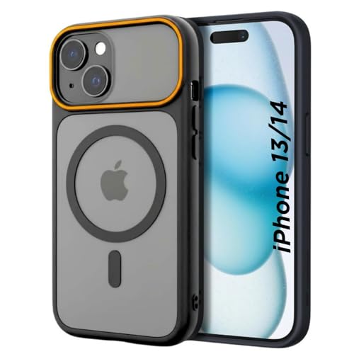 Image of AIBEX Magnetic Compatible Shockproof Case for iPhone 14 /13 - Slim Protective Back Cover with Camera Lens Protection, Strong Magnetic Support, Anti-Slip Grip, Military Grade Drop Protection - (Black)