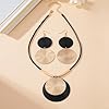 YOOESTORES82 Gold Disc Pendant Necklace Earrings Set Leather Cord Black Circle Statement Necklaces Geometric Textured Medallion Jewelry For Women Party Fashion (Gold) #5
