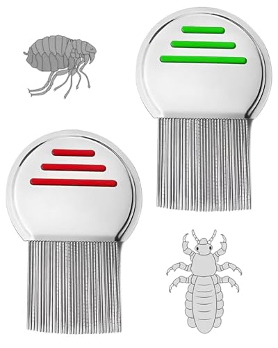 JUKOTA 2 PCS Liendrera,Lendrera Dientes Metal para Piojos y Liendres,Peine Profesional de Acero Inoxidable para Liendres para Bebés Niños Adultos y Mascotas,Durable y Fácil de Limpiar(Rojo,Verde)