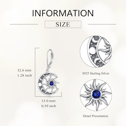 Birthstone Earrings 925 Sterling Silver Birthstone Dangle Earrings Sun Moon Jewelry Gifts for Women3
