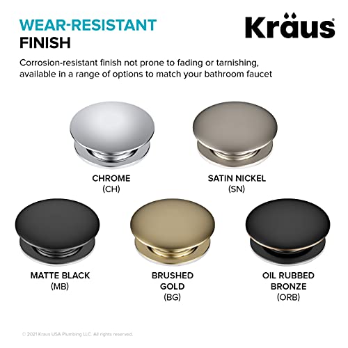 Kraus Pu-L10Mb Bathroom Pop-Up Drain Assembly For Vessel Sinks Without Overflow, With Extended Thread For Thicker Countertops, 10 3/4 Inch, Matte Black #TOP5