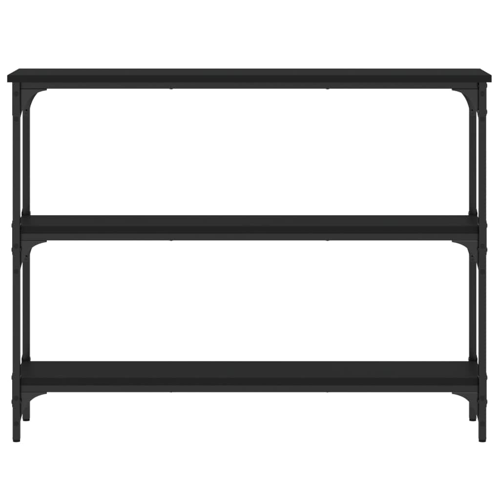 Stolik konsolowy, czarny, 100 x 22,5 x 75 cm, industrialna rama z drewna i metalu, wąska, meble do przedpokoju z regulowanymi nóżkami, do salonu, przedpokoju, sypialni