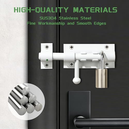 Image of Alise 2 PCS 4 Inch Sliding Door Lock, SUS304 Stainless Steel Padlock-Style Gate Latch, Thickened Heavy Duty Security Slide Latch Lock for Outdoor Fence, Window, Shed Door White MCX7004W-2P