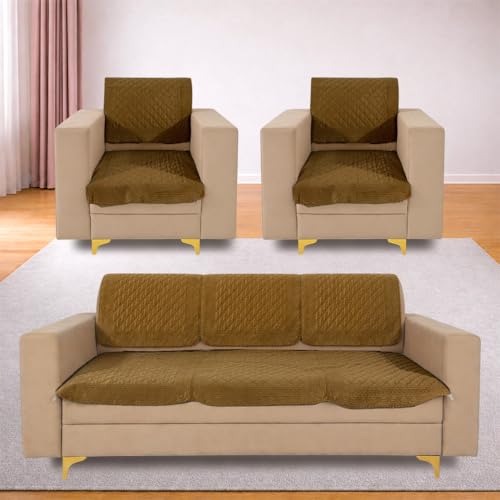 Image of Homerz Premium Petal Charm Sofa Cover | Embossed Floral Pattern | Soft Touch, Anti-Dust & Easy Wash Fabric Cloth, Washable and Durable (Mustard, 5(3+1+1) Seater, Seat Cover with Backrest)