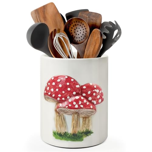 pinata Embossed Mushroom Kitchen Decor Ceramic Utensil Holder, Cute Embossed