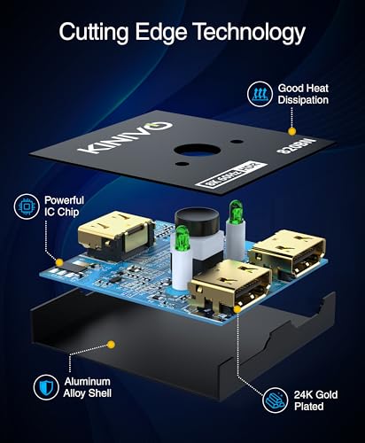 Image of Kinivo 8K HDMI Switch 2 in 1 Out - (Uni-Directional, 8K 60Hz, Ultra HD Switcher Hub, 48Gbps HDMI Hub, HDR10+ Selector, Manual Switching Only) - Compatible with HDTV, PS5 /4, Xbox, Projector