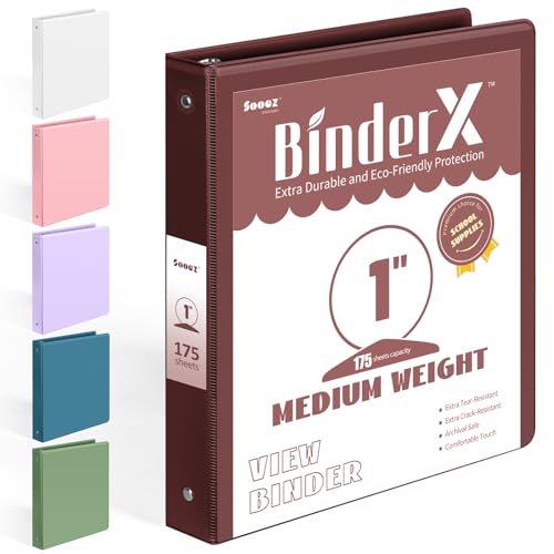 BinderX 3 Ring Binder 1 Inch, 1" Clear View Binder, Burgundy Red, Letter