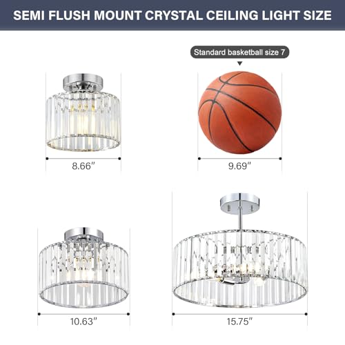 VIOLOEMI Crystal Chrome Semi Flush Mount Ceiling Light Modern Hallway Light Fixture Metal Close to Lamp for Entryway Bathroom (8.66 inch) by VIOLOEMI - Used condition - Image 8