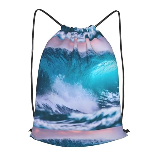 TTIGLHOH Blue Ocean Wave - Mochila con cordón ajustable, de poliéster, para gimnasio, viajes, Negro, S