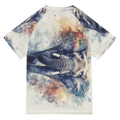 Boys Short Sleeve T-Shirts Elephant Animal Graffiti Rashguard Kids Swim Shirts Sun UPF 50+ Multicoloured2