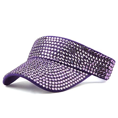 Image of Gudessly Shiny Rhinestones Sport Sun Visor Adjustable Summer Cap Visor Caps for Women Men