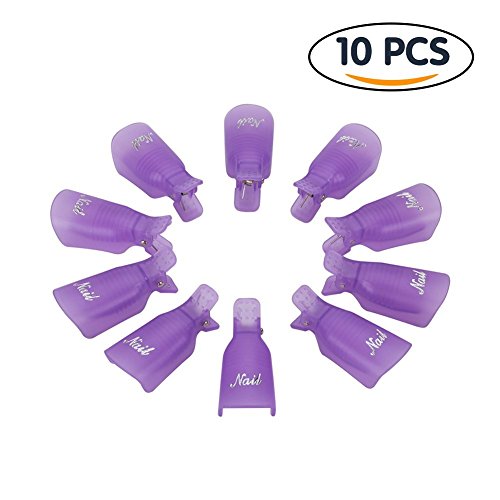 Tinyunicorn 10Pcs Reusable Plastic Acrylic Nail Art Soak Off Cap Clip Uv Gel Polish Remover Wrap Cleaner Cap Tool (Purple)
