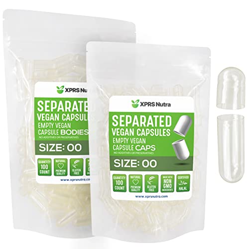Image of XPRS Nutra Vegan Size 00 Separated Capsules - 100 Count Clear Premium Empty Capsules Separated in Bags - 00 Pills Empty for DIY Supplement Filling