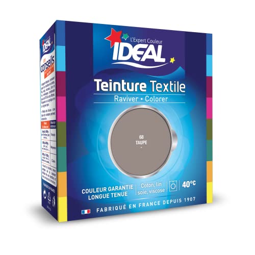 IDEAL - Teinture Tissus Liquide Maxi 68 Taupe - 75 ml + 1 Dose de Fixateur 100 g - Teinture Textile Longue Tenue - Coton, Lin, Soie, Viscose - Efficace dès 40°C -...