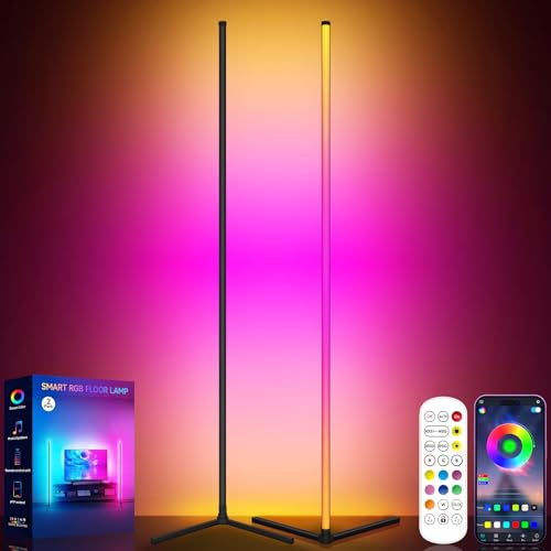 Image of Tyute Corner Floor Lamp 2 Pack, LED Lamps with Remote, RGB Standing Lamp, LED Light Stick, Music Sync Dimmable Color Changing Ambient Light Bar for Bedroom, Living Room, Gaming Room, Party, Dorm