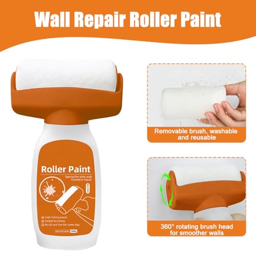 DAJASD Wandfarbe Ausbessern Weiß, 500g Wandreparatur Rollbürste mit Wandreparaturpaste, Ausbesserungsfarbe Weiss, SOS Wandfarbe Weiß Roller für Graffiti Kratzer Flecken Risse Wandkratzer