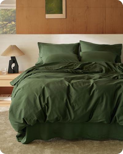 Bedsure Cotton Duvet Cover Queen, 100% GOTS Organic Cotton Duvet Cover Set, Fair Trade Certified Queen Bedding, Eco-Friendly, Ultra-Soft, Breathable Home Bedding for All Seasons(Olive Green, 90"x90")