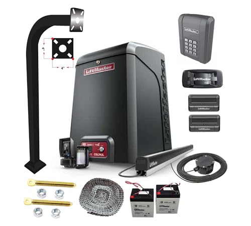 LiftMaster CSL24UL Commercial Slide Gate Operator – High-Traffic Gate Opener Kit with 811LM Remotes, KPW5 Keypad, myQ 828LM Gateway, LMRRUL Photo Eye, S505AL, LA Ornamental 42' Pedestal, CP4 Cartell