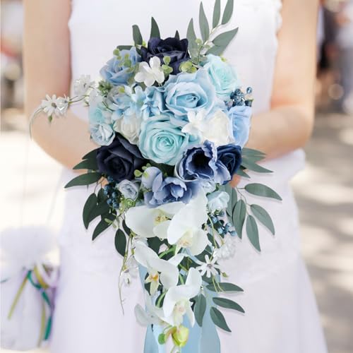 Ramo de novia azul de plástico para bodas de verano al aire libre en la playa 4