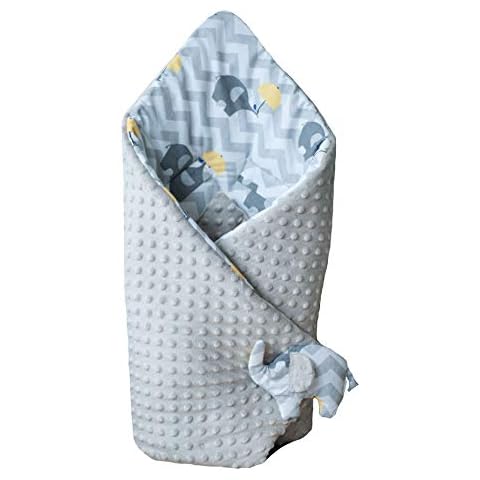 BlueberryShop Minky Fleece Baby Swaddle Wrap Car Seat Blanket, Two-Sided Sleeping Bag for Newborns, Intended for Kids Aged 0-3 Months, Baby Shower, 78 x 78 cm, Grey Cover