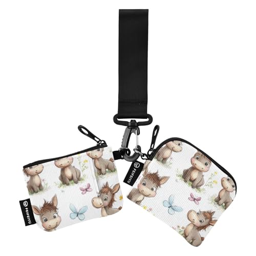 Cute Funny Donkey White Women's Change Wallet Card Cases Thin Flat Women's Money Organizers with Zipper Pocket for Ladies Girls 2 Packs