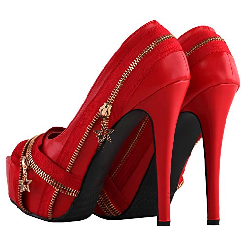 SHOW STORY Punk Multi-Colour Zip Peeptoe Platform High Heel Stiletto Pump,LF808363