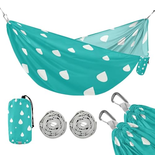 ATTX Raindrops Pattern Camping Hammock - Lightweight & Portable Hammocks, Heavy Duty 330lbs Capacity for Indoor, Hiking, Backpacking, Travel, Backyard, Beach#580