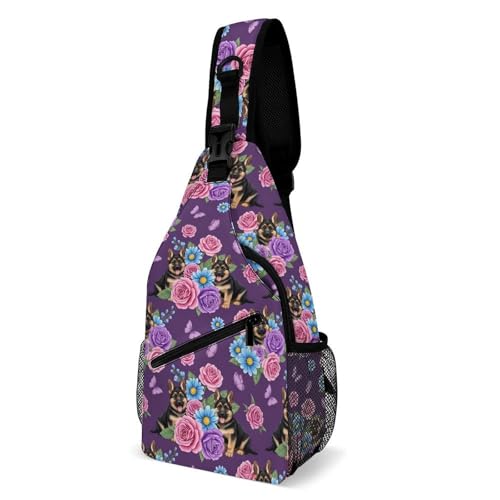 Breathable Mesh Shoulder Pack Floral German Shepherd Gym Fitness, Moisture-Wicking Crossbody Sling Yoga Running Workouts