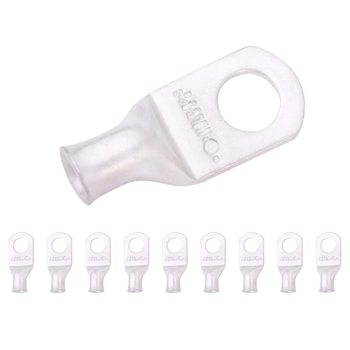 SELTERM 6 AWG (16 mm²) - 5/16" (M8) ⌀ Hole (Wide) UL Marine Grade Wire Lugs, Battery Cable Ends, Tinned Copper Eyelets, Tubular Ring Terminal Connectors [B24] - 10 Pack — image 1
