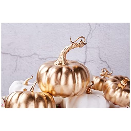 Artmag 16 Pcs Assorted Fall Artificial Pumpkins Harvest White Faux Pumpkins and Gold Plating Pumpkins for Halloween Fall Thanksgiving Decorating Displaying - Image 8