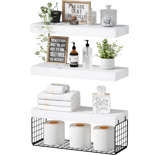 QEEIG Bathroom Shelves Over Toilet - Wall Mounted Floating Shelves