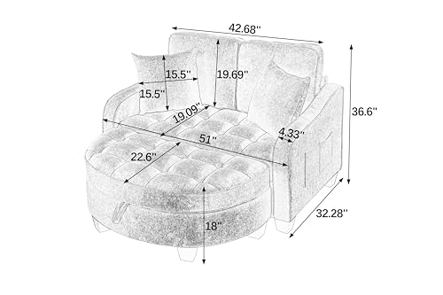 Image of ERYE Chenille Tufted Loveseat Sofa and Ottoman Set, Tufted Recliner Sleeper Chaise Lounge with Curved Storage Ottoman,Reclining Backrest and Side Pockets, 4 Pillows