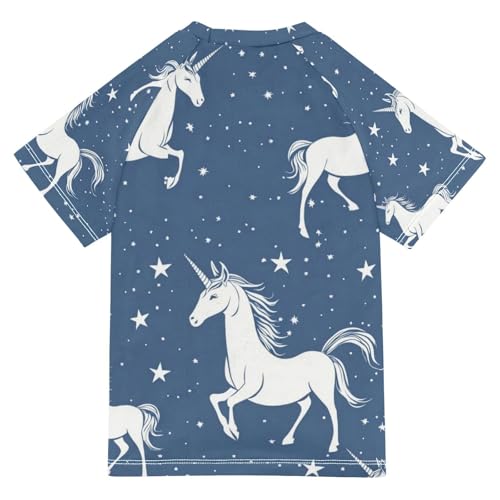 Boy Swimsuit Star Blue Horse Unicorn Sunscreen T-Shirts Swimwear Sets UPF 50+2