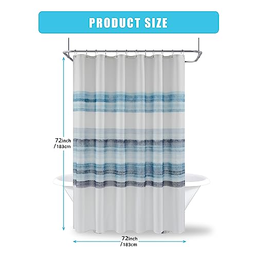 Ombre Stripe Shower Curtain, Oil Painting Abstract Beach Shower Curtain, Decorative Shower Curtains For Bathroom, Waterproof & Washable (72X72 Inch, Blue Ombre) #TOP3