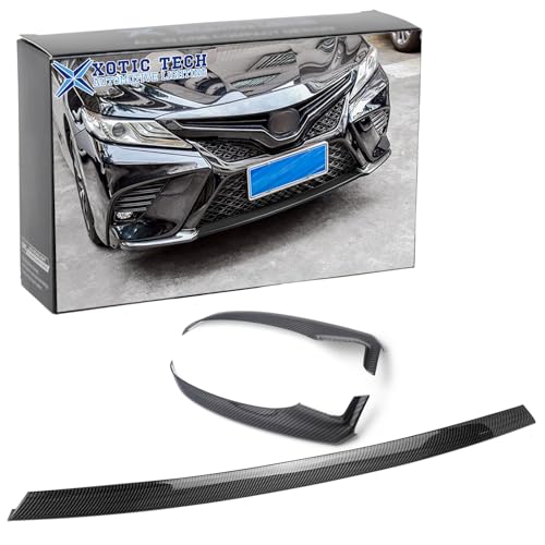 Xotic Tech Set Black Carbon Fiber Style Exterior Front Bumper Lip Corner + Center Piece Accessories Cover Trim Combo Kit, Compatible with Toyota Toyota Camry SE/XSE 2018-2020