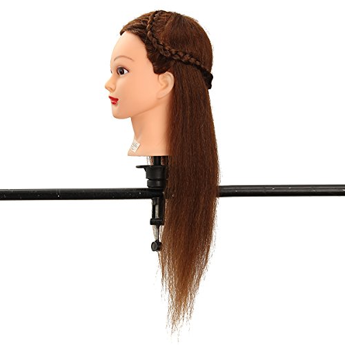Hairdressing Training Head,100% Long Real Hair Hairstyling Salon Mannequin Head Practice Head Hairdresser, Practice Training Doll Heads Cosmetology with Clamp Stand for Home and Professional Use 20" - Thumbnail 7