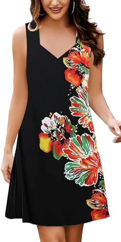 Image of SAUKOLE Summer Dresses for Women Casual Sleeveless Tank Dress Fashion V Neck Flowy Short Sundress