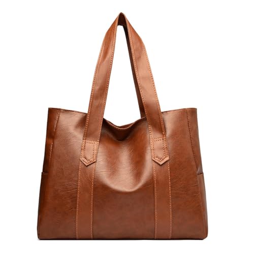 CHENXIAOHONG Bolsa tote retrô em couro macio,simples,versátil e elegante,ideal para o dia a dia feminino, bolsa de ombro(Marrom)