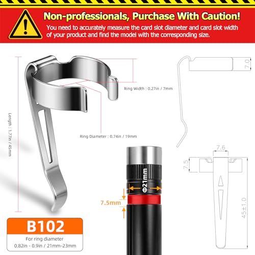 LIGHTFE B102 Flashlight Clip for 21-23mm Diameter, 7-7.4mm Slot Width - Stainless Steel, Multi-Use Clip