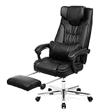SONGMICS オフィスチェア オットマン付き パソコンチェア 社長椅子 リクライニング ハイバック ネックピロー設計 NOBG75B
