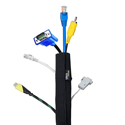 Image of Gizga Essentials Cable Organiser, Cord Management System for PC, TV, Home Theater, Speaker & Cables, Reusable Cable Organizer for Desk, WFH Accessories, Flexible Neoprene Wrap Cable Manager, 38cm*3