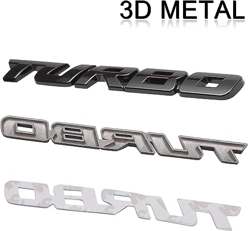 Automaze 2 Pcs 3D Metal Turbo Logo Car Side Fender Rear Trunk Emblem Badge Sticker Decals for All Cars, 10 X 1 CM, Pack of 2, Black