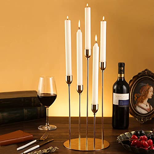 Vincigant Gold Taper Candle Holders,Metal 5 Arms Candelabra Centerpieces For Christmas Wedding Dinner Table Decoration,Thanksgiving Gift（Candle Excluded） #TOP3
