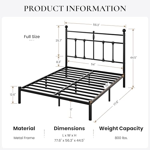 Image of SHA CERLIN Full Size Metal Platform Bed Frame with Victorian Vintage Headboard /Under Bed Storage /No Box Spring Needed /Easy Assembly /Noise Free /Mattress Foundation /Black