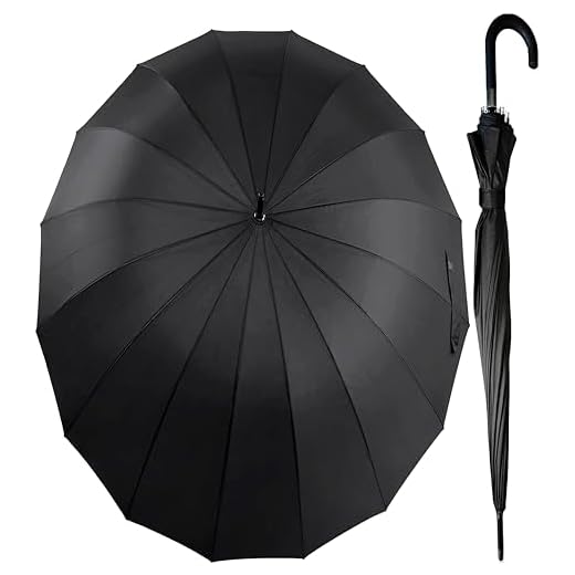 KARNIBAL Paraguas Grande XXL Resistente Al Viento, 16 Varillas Reforzadas, Paraguas Plegable Antiviento Dama o Caballero, Mujer Hombre Negro Extra Grande, Automático, 115cm Diametro