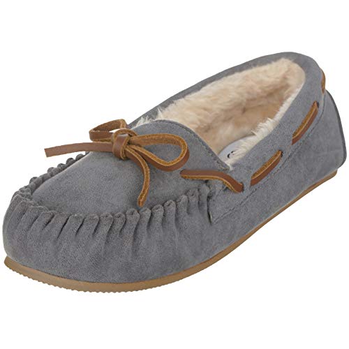 ILLUDE Women’s Moccasin Slipper Vegan Suede Faux Fur Lined Indoor Outdoor Moccasins Slip On Loafers Moccasins Shoes
