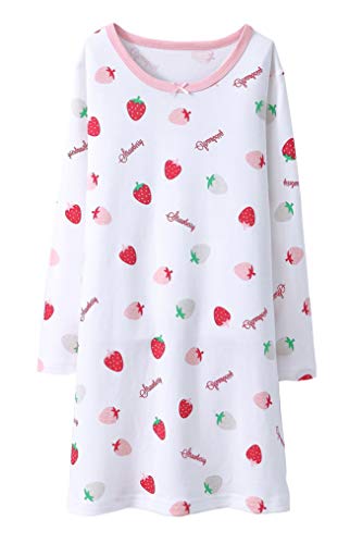 ABClothing Junior Girls Cool 100% Cotone con Stampa a Fiori Camicia da Notte Bianca 8 Anni