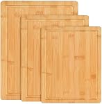 Bamboo Cutting Board Ensemble de 3, Planches de coupe en bois avec rainure de jus pour la cuisine, planche à découper épaisse pour la viande, les légumes et les fruits, plateau de service de fromage, plateau à pain ou plateau de cuisson
